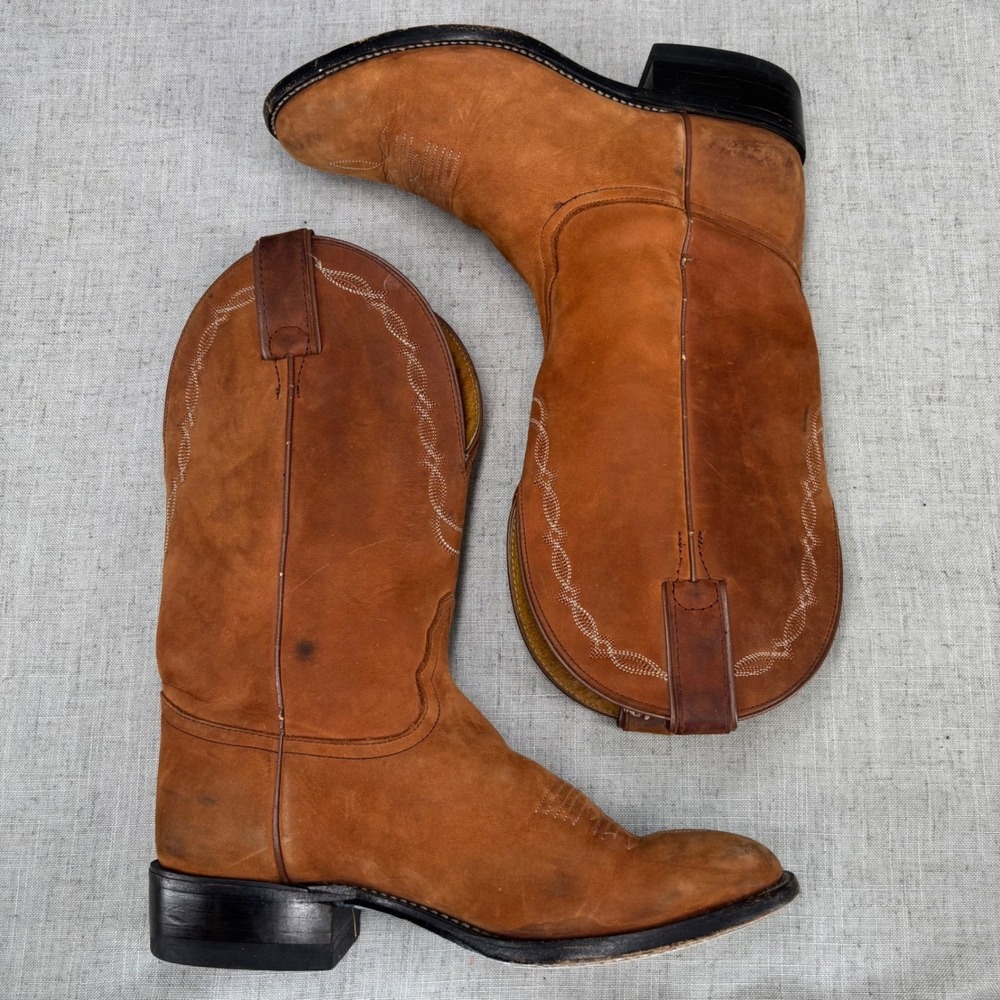 Tony Lama Cowboy Western Boots Tan Brown Leather Roper Women's Size 7B - Picture 9 of 9
